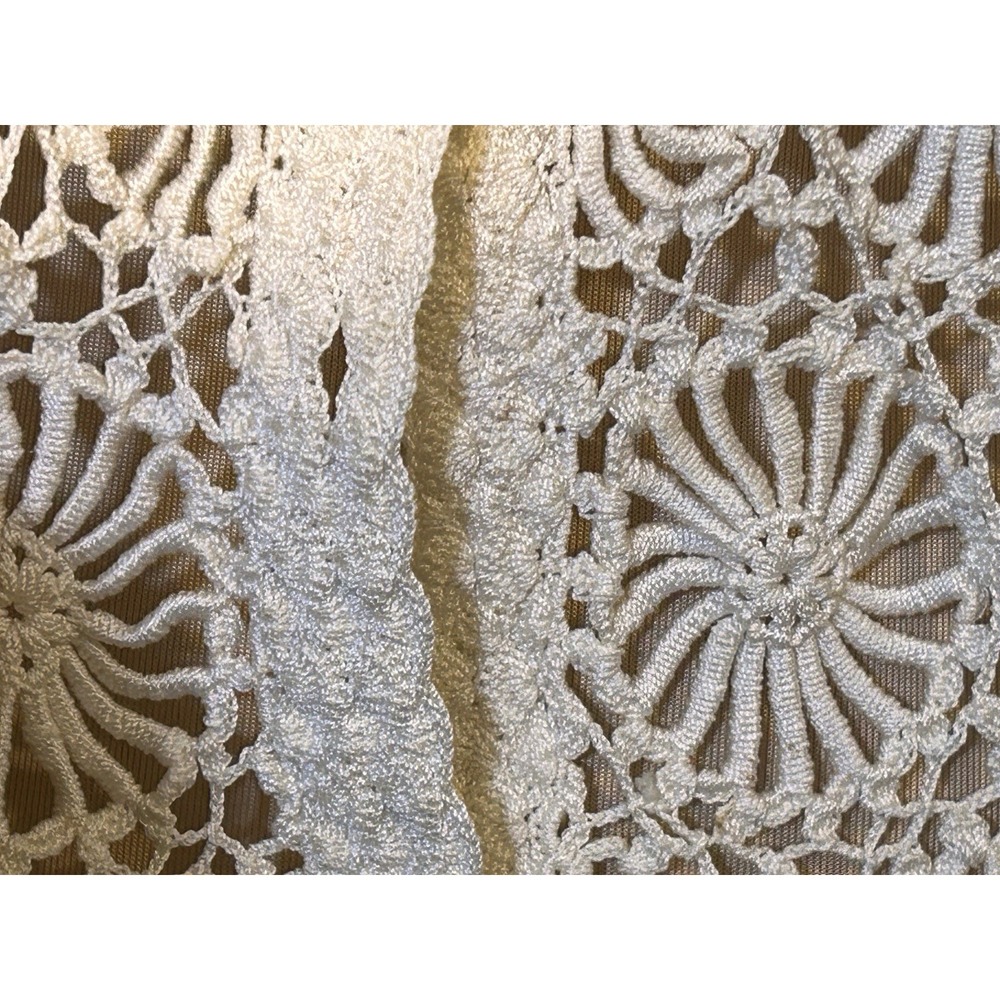 Vintage Crochet Lace Cream Romantic Boho Short Sleeve Button UP Sheer Top Blouse - Picture 3 of 7